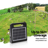 Giantz 5km Electric Fence Energiser Solar Energizer Charger Farm Animal 0.15J - Pet And Farm