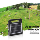 Giantz 10km Electric Fence Energiser Solar Energizer Charger Farm Animal 0.3J - Pet And Farm