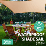 Instahut 3 x 4m Waterproof Rectangle Shade Sail Cloth - Sand Beige - Pet And Farm