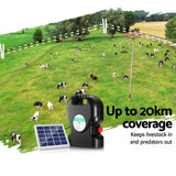 Giantz 20km Electric Fence Energiser Solar Energizer Charger Farm Animal 1.2J - Pet And Farm