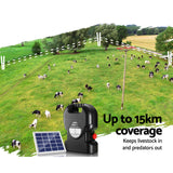 Giantz Electric Fence Energiser Solar Fencing Energizer Charger Farm Animal 15km 0.8J - Pet And Farm