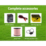 Giantz 8km Solar Electric Fence Energiser Charger with 400M Tape and 25pcs Insulators - Pet And Farm