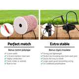 Giantz 3km Solar Electric Fence Energiser Charger with 500M Tape and 25pcs Insulators - Pet And Farm