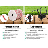 Giantz 5km Solar Electric Fence Energiser Charger with 500M Tape and 25pcs Insulators - Pet And Farm