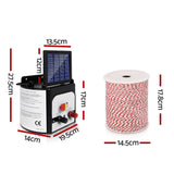 Giantz 8km Solar Electric Fence Energiser Charger with 500M Tape and 25pcs Insulators - Pet And Farm
