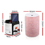 Giantz 8KM Solar Electric Fence Energiser Energizer 0.3J + 2000M Poly Fencing Wire Tape - Pet And Farm