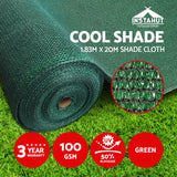 Instahut 50% Sun Shade Cloth Shadecloth Sail Roll Mesh 1.83x20m 100gsm Green - Pet And Farm