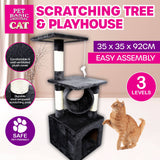 Pet Basic 3 Level Cat Scratch Tree & Playhouse Fun Climb Rest 92 x 35cm - Pet And Farm
