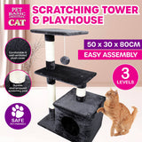 Pet Basic 3 Level Cat Scratching Tower & Playhouse Scratch 80 x 40 x 50cm - Pet And Farm
