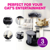Pet Basic 3 Level Cat Scratching Tower & Cosy Bed Scratch Climb 65 x 40cm - Pet And Farm