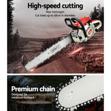 Giantz 65cc Petrol Chainsaw 24 Inch Bar Chain Saw Tree Pruner 2 Stroke E-Start - Pet And Farm 