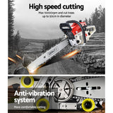 Giantz Chainsaw Petrol 45CC 18" Bar Commercial E-Start Pruning Chain Saw