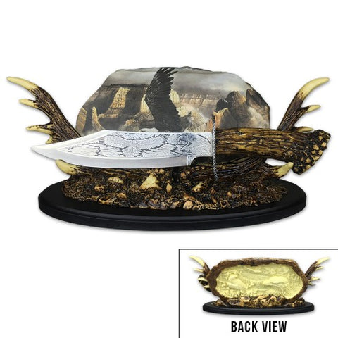 Decorative Eagle Bowie with Faux Stag Horn Display & Plaque - Pet And Farm 