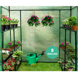 Green Fingers Greenhouse 1.4x1.55x2M Walk in Green House Tunnel Plant Garden Shed 8 Shelves - Pet And Farm 