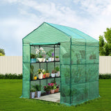 Green Fingers Greenhouse 1.4x1.55x2M Walk in Green House Tunnel Plant Garden Shed 8 Shelves - Pet And Farm 