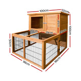i.Pet Chicken Coop Rabbit Hutch 96cm x 96cm x 100cm Large Chicken Coop Run Wooden Cage Outdoor House - Pet And Farm 