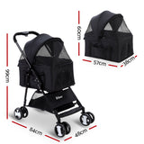 i.Pet Pet Stroller Dog Pram Cat Carrier Travel Large Pushchair Foldable 4 Wheels Black - Pet And Farm 