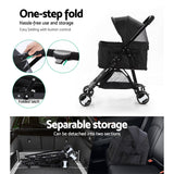 i.Pet Pet Stroller Dog Pram Cat Carrier Travel Large Pushchair Foldable 4 Wheels Black - Pet And Farm 