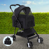 i.Pet Pet Stroller Dog Pram Cat Carrier Travel Large Pushchair Foldable 4 Wheels Black - Pet And Farm 