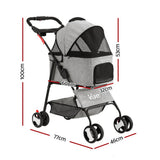 i.Pet Pet Stroller Dog Pram Cat Carrier Travel Large Pushchair Foldable 4 Wheels Grey