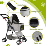 i.Pet Pet Stroller Dog Pram Cat Carrier Travel Large Pushchair Foldable 4 Wheels Grey