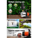 Giantz Garden Water Pump 1500W Max. High Pressure Tank Rain Farm Irrigation Black - Pet And Farm 