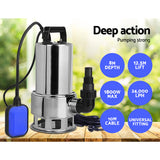 Giantz 1800W Max. Submersible Dirty Water Pump Bore Tank Well Steel Automatic Clean - Pet And Farm 