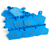 1-100 Cattle Number Ear Tags 6x7.5cm Set - Medium Blue Cow Sheep Livestock Label - Pet And Farm 