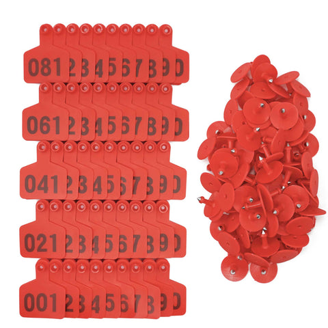 1-100 Cattle Number Ear Tag 6x7cm Set - Medium Red Sheep Livestock Label - Pet And Farm 