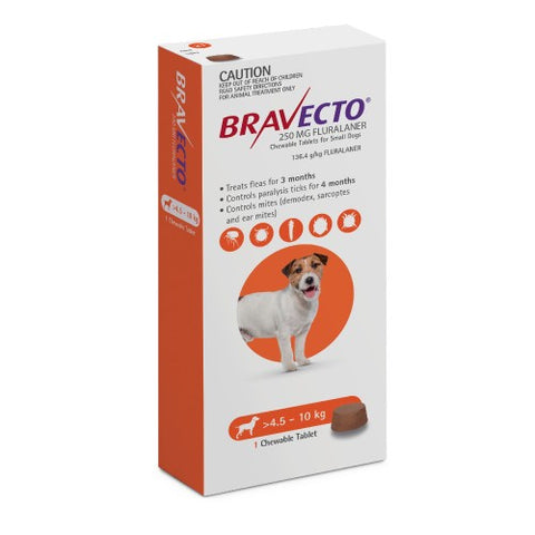 Bravecto Small Dog Orange 4.5-10KG 1PACK Chew Treatment - Pet And Farm 