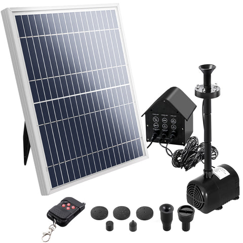 Solar Pond Pump with Battery Powered Submersible Kit LED Light & Remote 8.8 FT - Pet And Farm 