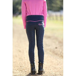 Huntington Girls Pull-On Full Seat Gel Stretch Breeches - Navy/Pink - Pet And Farm 