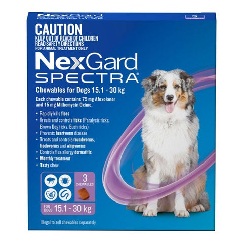 NexGard Spectra Purple Chews for Large Dogs (15.1-30kg) – 3 Pack - Pet And Farm 