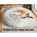 i.Pet Pet Bed Dog Cat 90cm Large Calming Soft Plush White Brown - Pet And Farm 