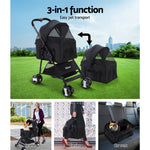 i.Pet Pet Stroller Dog Carrier Foldable Pram 3 IN 1 Middle Size Black - Pet And Farm 