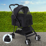 i.Pet Pet Stroller Dog Carrier Foldable Pram 3 IN 1 Middle Size Black - Pet And Farm 