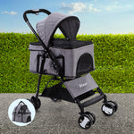 i.Pet Pet Stroller Dog Carrier Foldable Pram 3 IN 1 Middle Size Grey - Pet And Farm 