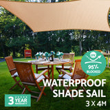 Instahut 3 x 4m Waterproof Rectangle Shade Sail Cloth - Sand Beige - Pet And Farm 