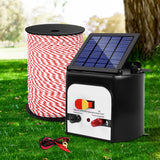 Giantz Electric Fence Energiser 8km Solar Powered Charger + 500m Polytape Rope - Pet And Farm 