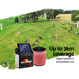 Giantz Electric Fence Energiser 3km Solar Powered Energizer Set + 1200m Tape - Pet And Farm 