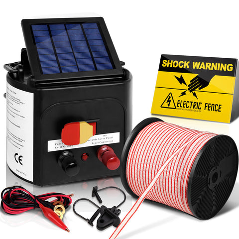 Giantz 3km Solar Electric Fence Energiser Charger with 400M Tape and 25pcs Insulators - Pet And Farm 
