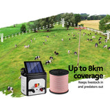 Giantz 8km Solar Electric Fence Energiser Charger with 400M Tape and 25pcs Insulators - Pet And Farm 