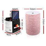 Giantz 3KM Solar Electric Fence Energiser Energizer 0.1J + 2000M Poly Fencing Wire Tape - Pet And Farm 