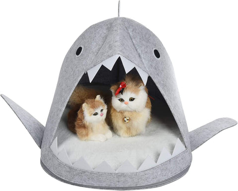 Shark Shape Pet Cave Bed for Cats andSmall Dogs 45 x 45 x 38 cm (Light Grey) - Pet And Farm 