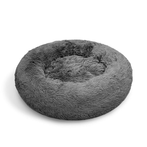 Dog Pet Cat Calming Bed Warm Plush Round Nest Comfy Sleeping Bed Dark Grey 70cm - Pet And Farm 