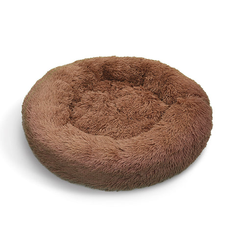 Pet Dog Bedding Warm Plush Round Comfortable Dog Nest Light Coffee Large 90cm - Pet And Farm 