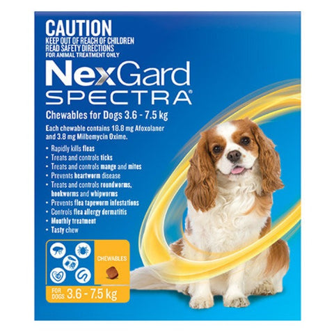 NexGard Spectra Chewables For Dogs Yellow 3.6 -7.5kg 3 Pack - Pet And Farm 
