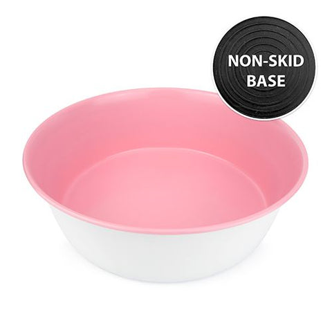 Dog Bowl Stainless Steel Non-Skid - Pink & White - Pet And Farm 