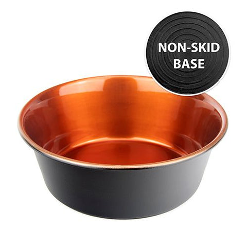 Dog Bowl Stainless Steel Non-Skid - Black & Copper - Pet And Farm 