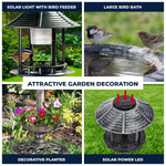 Garden Greens 1M Bird Bath Solar Power With Feeding Station and Lights - Pet And Farm 